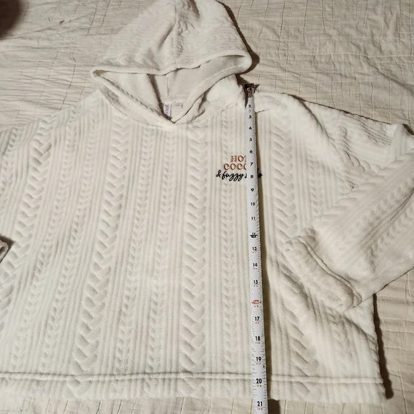 Women's Sz L Joyspun Hooded White Plush Pajama Set "Hot Cocoa & Fuzzy Socks" - Picture 5 of 12
